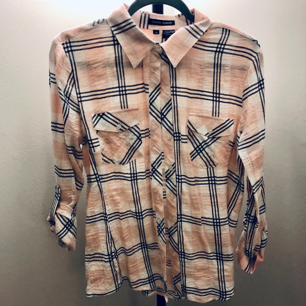 Sandra Ingrish | Pink and White Plaid Button Down